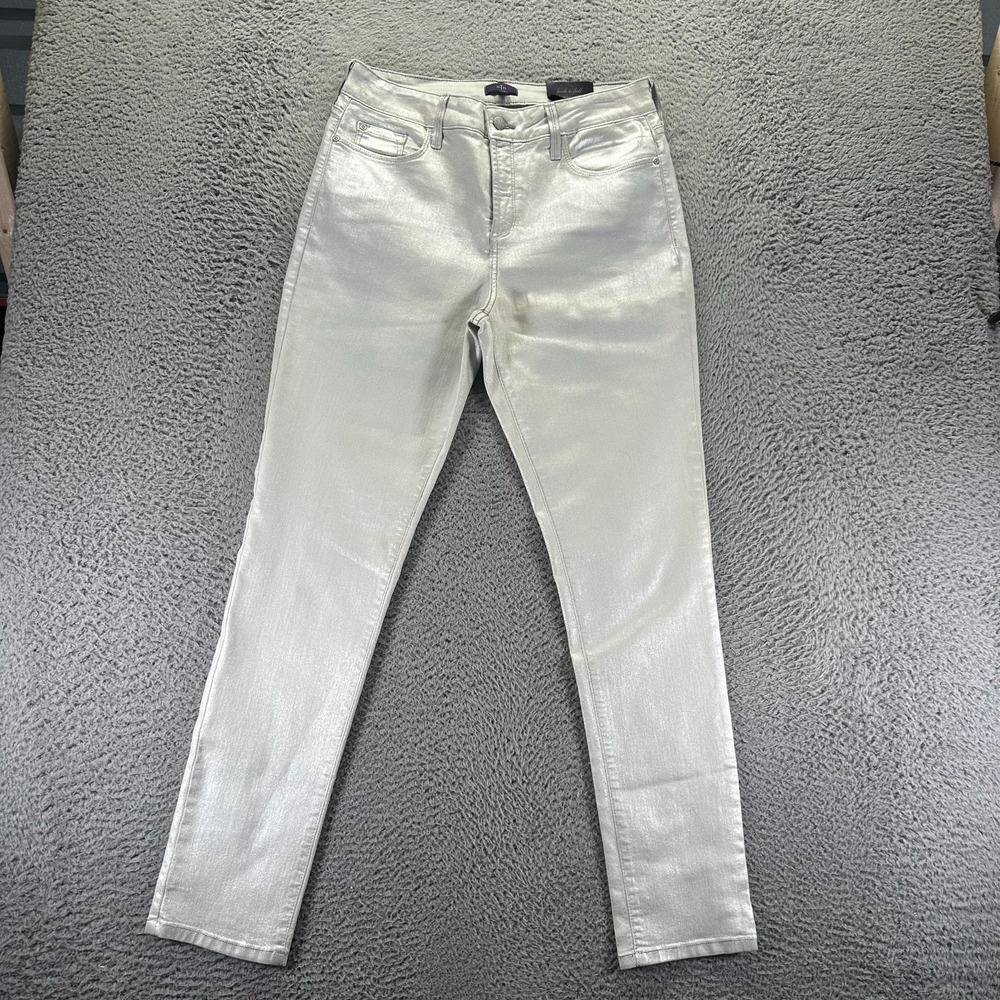 Vintage NYDJ Jeans Womens 12 Gray Cotton Denim Jegging Workwear Stretch USA